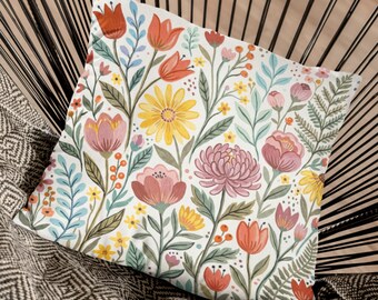 Scandinavian Floral Pillow Cover, Colorful Folk Art Botanical Throw Pillow, Cottagecore Spring Garden Decor, Vintage Inspired Floral Cushion
