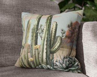 Desert Cactus Pillow Cover, Cactus Throw Pillow, Southwestern Decor, Boho Pillow Cover, Gift for Plant Lovers, Cozy Living Room Accessory