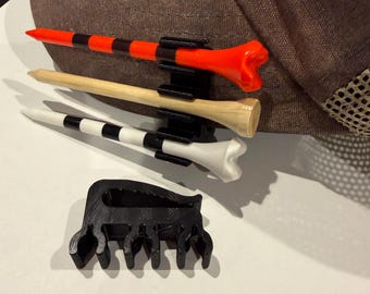 Golf Tee Hat Clip 6 Pack, Cap Visor Tee Holder, 3D Printed Golfing Accessories, Handy Golf Gadget Set of 6, Quick Access Tee Marker