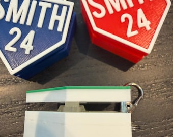 Personalized Baseball Keychain Fidget Clicker, Custom Name Number Home Plate Bag Tag, 3D Printed Baseball Gift for Players, Dugout Charm