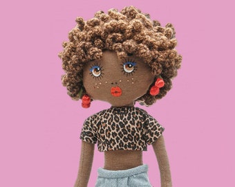 Carmel the Artist, Designer doll, Fabric doll, Art doll,  Doll, Black History month, Black Afro Doll