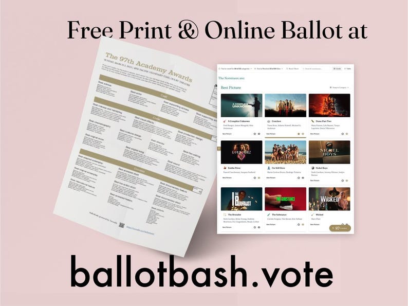 2025 Oscar Ballot Printable PDF 97th Academy Awards Ballot for Your
