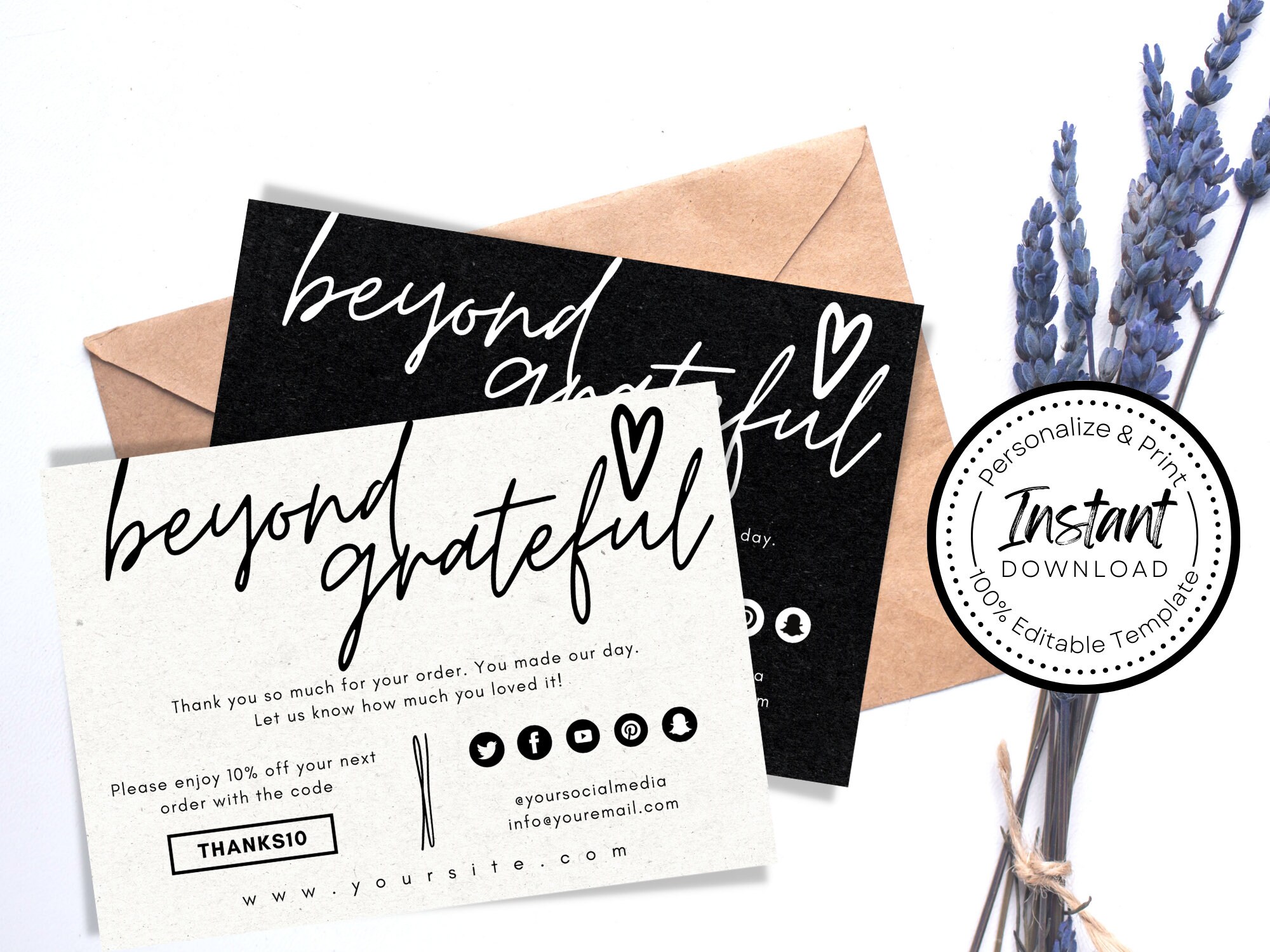 Grateful Double Thank You | INSTANT DOWNLOAD | Small Business Template ...