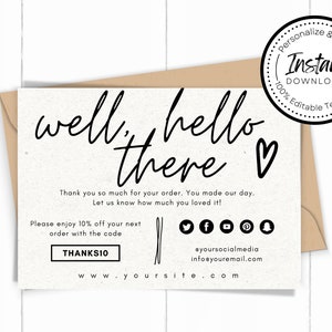 Hello There Dankeskarte | SOFORTIGER DOWNLOAD | Small Business Template | Bearbeitbare Verpackung | Digital | DIY Printable | Danke Vorlage