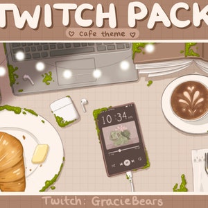 Animated Cozy Cafe Twitch Pack, Cute Twitch Overlays, Lofi Scenes, Relaxing Mossy Cafe Scene, Beige, Cottagecore Aesthetic, Plant Lover