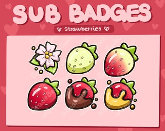 Strawberry Twitch Sub Badges / Cute Food Sub Badges / Bit Badges / Streaming Assets / Japanese Food / Aesthetic / Kawaii