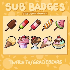 Ice Cream Twitch Sub Badges / Cute Food Sub Badges / Bit Badges / Streaming Assets / Japanese Food / Aesthetic / Kawaii