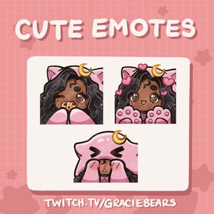 かわいいちびガール Twitch エモートパック / 黒い巻き毛、ピンクのワンジー、日焼けした肌