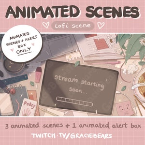 Superpositions animées Lofi Desk Twitch et boîte d&#39;alerte animée, superposition de streaming