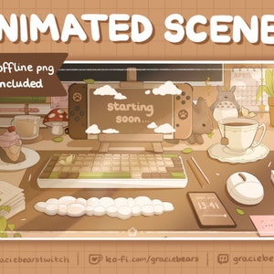 Animated Twitch Scenes Cosy Lofi Desk, Cute Cottagecore Aesthetic, Mushroom Witchy Plant Theme
