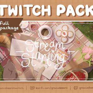 Lofi Spring Picnic Animated Twitch Package, Anime Cat Theme, Fairycore Aesthetic