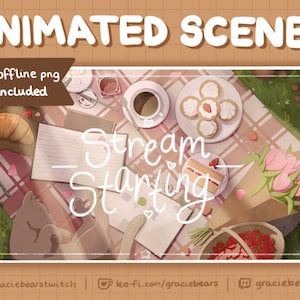 Animated Twitch Scenes Lofi Spring Picnic, Anime Cat Theme, Fairycore Aesthetic