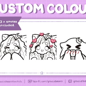 Custom Colour Curly Hair Chibi Cat Girl Twitch and Discord Emotes