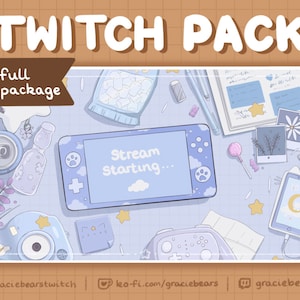 Lofi Desk Twitch Overlay & Animated Scenes, Blue Theme, Cat Themed Twitch Pack, Cute Scenes, Pastel Blue