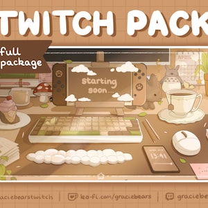 Lofi Cosy Desk Animated Twitch Package, Cute Cottagecore Aesthetic, Mushroom Witchy Plant Theme