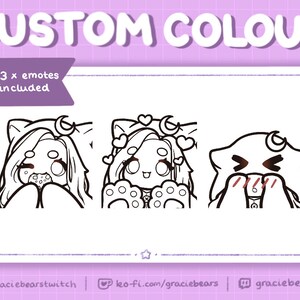 Custom Colour Chibi Cat Girl Twitch Emotes