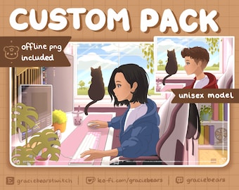 Customizable Colour Animated Twitch Pack, Pink Theme, Lofi Wallpaper, Cozy Aesthetic, Custom Twitch Overlay