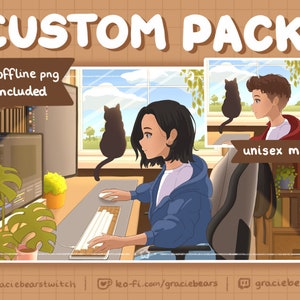 Customizable Colour Animated Twitch Pack, Lofi Wallpaper, Cozy Aesthetic, Custom Twitch Overlay