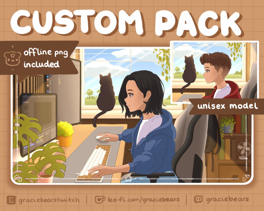 Customizable Colour Animated Twitch Pack, Lofi Wallpaper, Cozy Aesthetic, Custom Twitch Overlay
