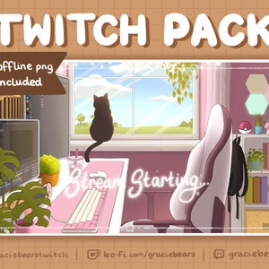 Animated Twitch Pack, Pink Theme, Lofi Desk Overlay, Lofi Wallpaper, Cozy Aesthetic, Custom Twitch Overlay