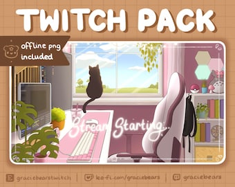 Animated Twitch Pack, Pink Theme, Lofi Desk Overlay, Lofi Wallpaper, Cozy Aesthetic, Custom Twitch Overlay