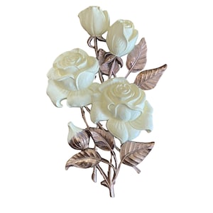 Vintage 1960&#39;s White & Gold Rose Syroco Wall Hanging