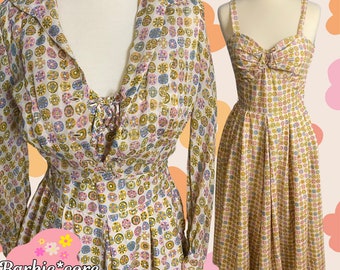 Vintage jaren 1950 Gracette katoenen jurk & bolero set - Mid-Century Modern Design - Retro Chic Fashion