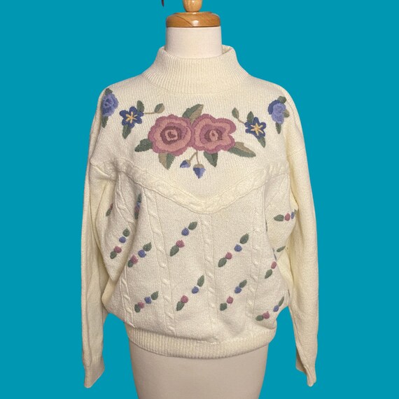 Vintage Floral Grannnycore Embroidered 90's Sweat… - image 2