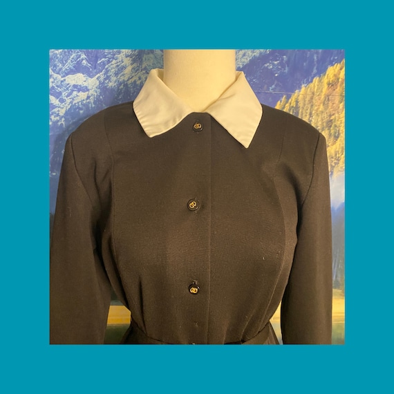 Vintage 1970s  Henry Lee Black Belted Poly Wool B… - image 3