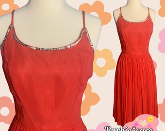 Vintage jaren 1950-60 MEO of California Pink Cocktail Party Dress - Retro Glamour Fashion