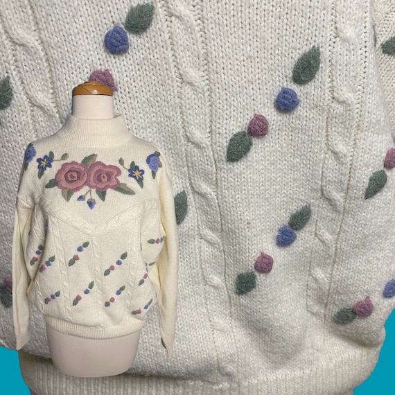 Vintage Floral Grannnycore Embroidered 90's Sweat… - image 7