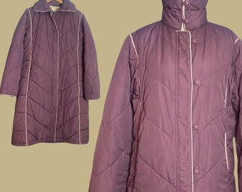 Vintage jaren 1980 hoge kraag lavendel gewatteerde puffer jas maat L