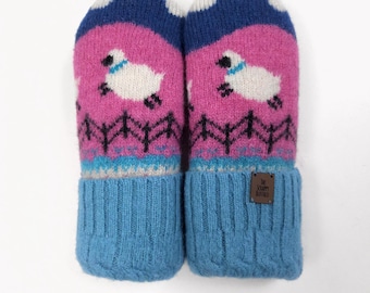 Upcycled Pink Sheep Wool Sweater Mittens: Double Fleece Lined (Adult XS/S)