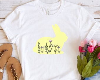 Wildflower Bunny T-Shirt | Women's Easter Tee | Easter Bunny Shirt | Rabbit Shirt | Bunny Easter Flower Tshirt | Short-sleeve unisex t-shirt