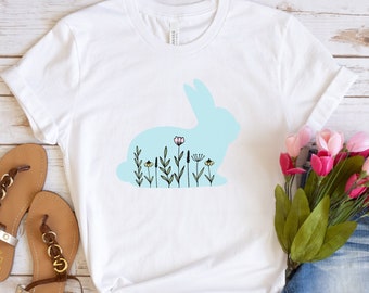 Wildflower Bunny Tee | Women's Easter Tee | Easter Bunny Shirt | Rabbit TShirt | Bunny Easter Flower Tshirt | Short-sleeve unisex t-shirt
