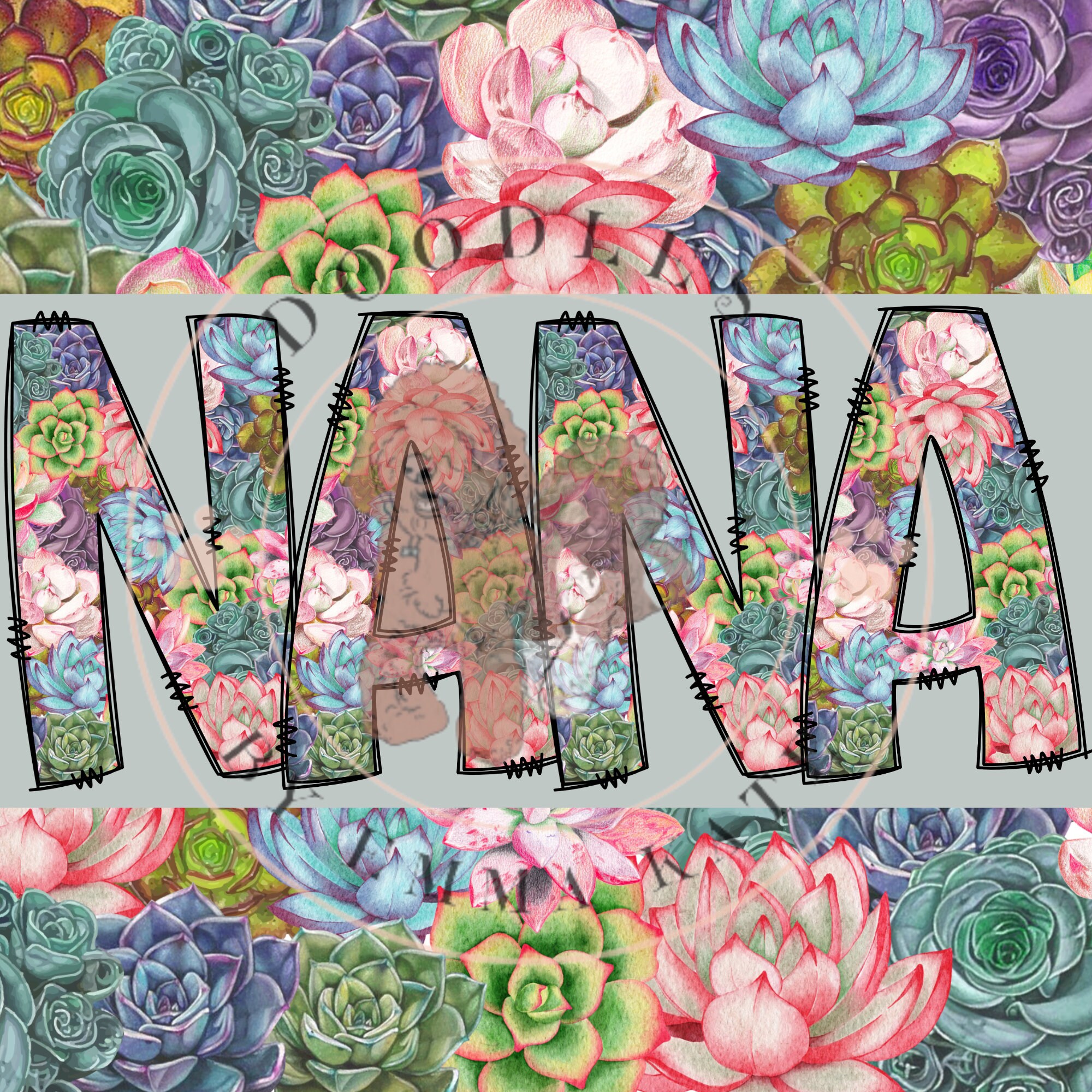 Succulent Doodle Alpha Upper Case Full Set PNG