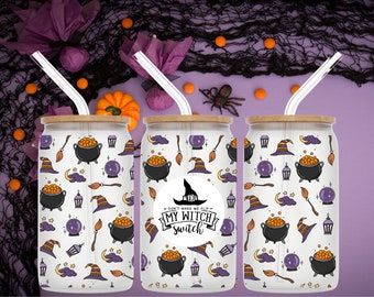 16 oz glass tumbler Halloween design png