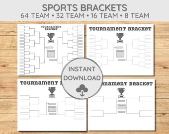 Printable Tournament Bracket: Sports Games (64/32/16/8 Teams) (Digital Download PDF)
