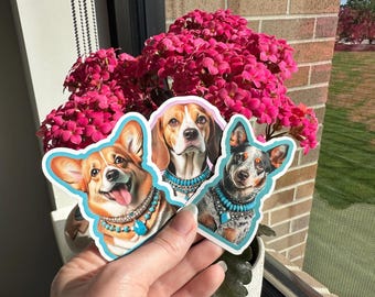 Dogs Wearing Turquoise Jewelry Stickers A-D - Western Sticker, Laptop Sticker, Cute Sticker