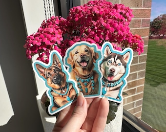 Dogs Wearing Turquoise Jewelry Stickers E-O - Western Sticker, Laptop Sticker, Cute Sticker