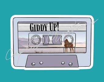 Giddy Up! Cassette Sticker: 90s Country Music, Laptop Decal