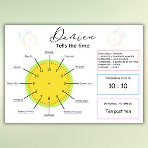 Kinder Zeittabelle lernen Lernen Sie, wie man die Zeitvorlage erkennt Kinderzeit Arbeitsblatt Lerne digitale analoge Uhr Poster Lerne die Uhr lesen