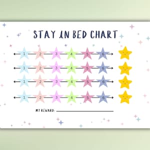 Gráfico de permanência na cama com estrelas brilhantes em tons pastel Cartaz para ir para a cama na hora certa Modelo de recompensa para a hora de dormir Gráfico para a hora de dormir das crianças Lista de verificação da rotina do sono