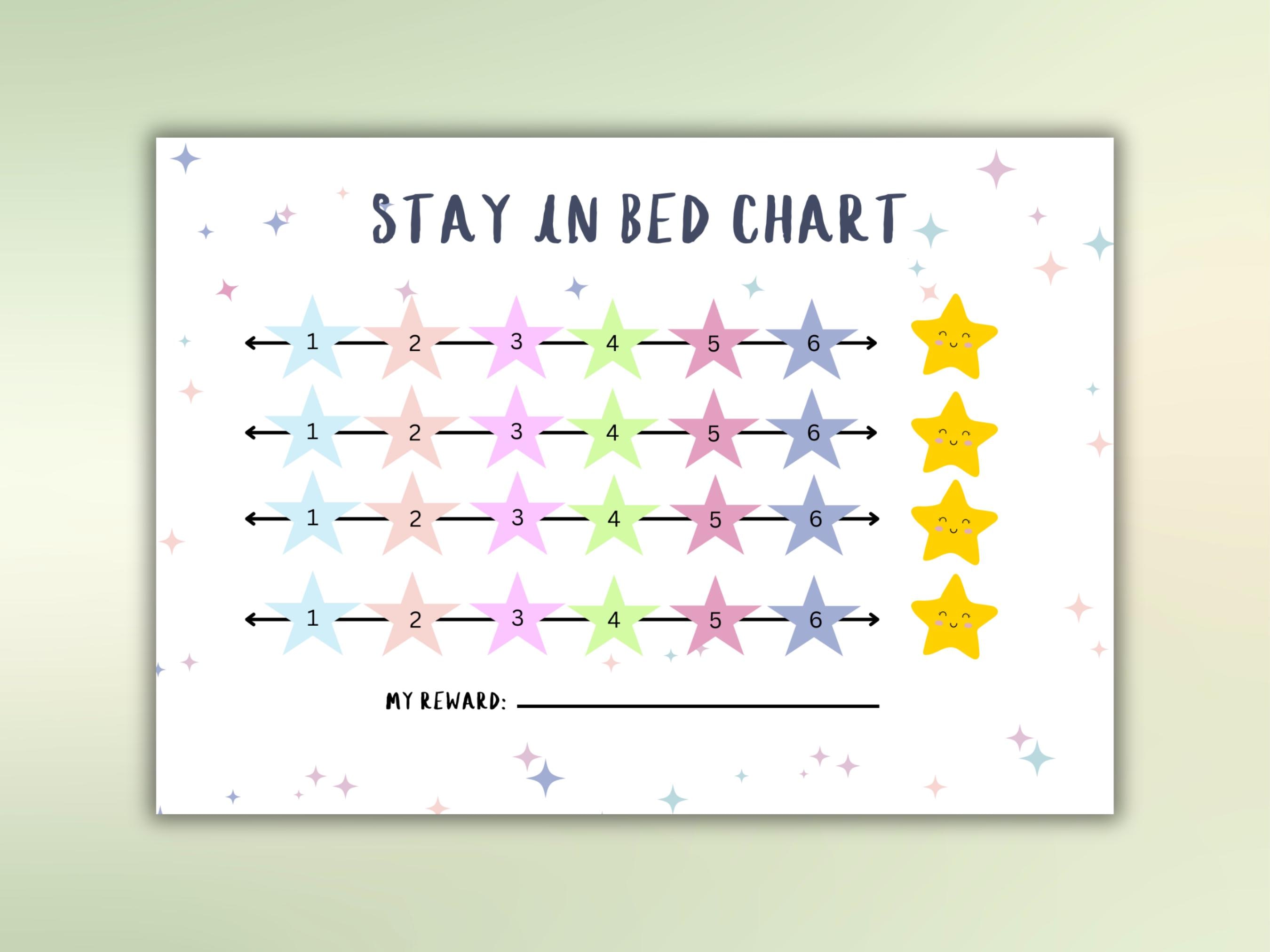 Pastel Sparkly Star Stay in Bed Chart Go to Bed on Time Poster Bedtime ...