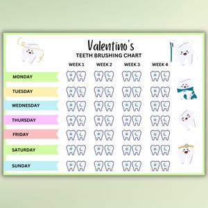 Schattige tandenpoetstabel voor kinderen Herinneringsblad voor tanden poetsen Tracker voor mondhygiëne voor kinderen Beloningstabel voor tandenpoetsen mondverzorging voor kinderen