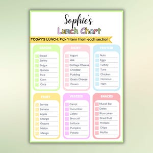 Picky Eater Kinder-Menü-Planer Schule Lunch Pack Ideen Vorlage Lunch-Box Gesunde Lebensmittel-Chart für Kind Packen Sie Ihre eigene Lunchbox Snack-Chart