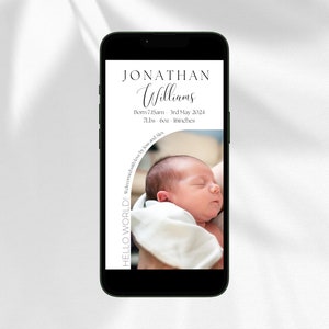 Moderne neutrale Baby Anzeige Geburt Detail digitale ecard druckbare Foto Geburtsankündigung Vorlage Geburtsinformationen Neugeborenen Andenken Baby