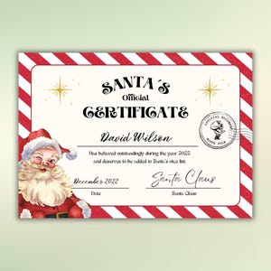 Certificado de lista de buenos amigos de Papá Noel para niños Plantilla de lista de Papá Noel vintage en blanco y rojo para niños Certificado de carta oficial de Papá Noel desde el escritorio