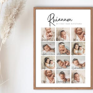 Kinder Geburtstag Meilenstein Zeichen Printable erste Jahr des Babys Plakat Vorlage Baby 1. Geburtstag Meilenstein Tafel 1. Geburtstag Foto Collage Zeichen