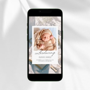Baby birth announcement, baby arrival, Digital newborn announcement with photo, boy birth, girl birth, editable Ecard template, canvas